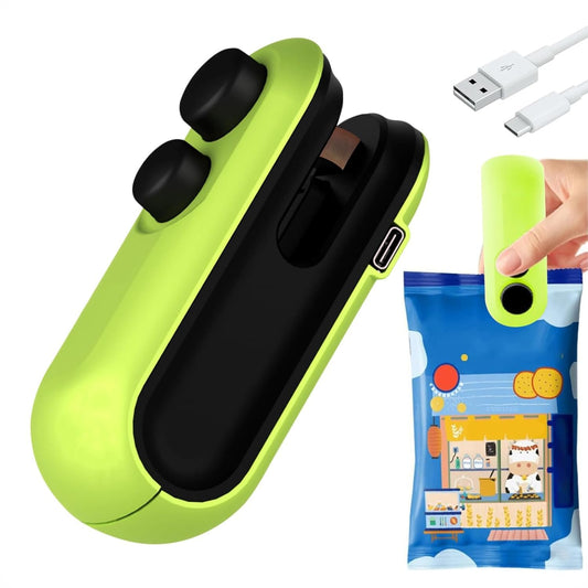 VeriXpress Portable Mini Sealing Machine, 2 in 1 USB Rechargeable Magnetic Heat Sealing & Cutting, for Food, Snacks, Chips, Fresh Storage, Plastic Bags Sealing Machine 1 YEAR Warranty (Green)