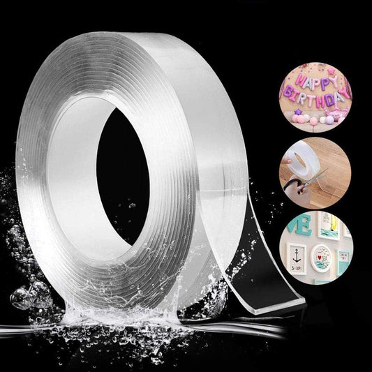 Qatalitic Double Sided Adhesive Tape 3 Meter x 1 inch Heavy Duty, Clear & Tough Nano, Removable, Reusable and Washable Transparent Adhesive Tape for DIY Art & Craft