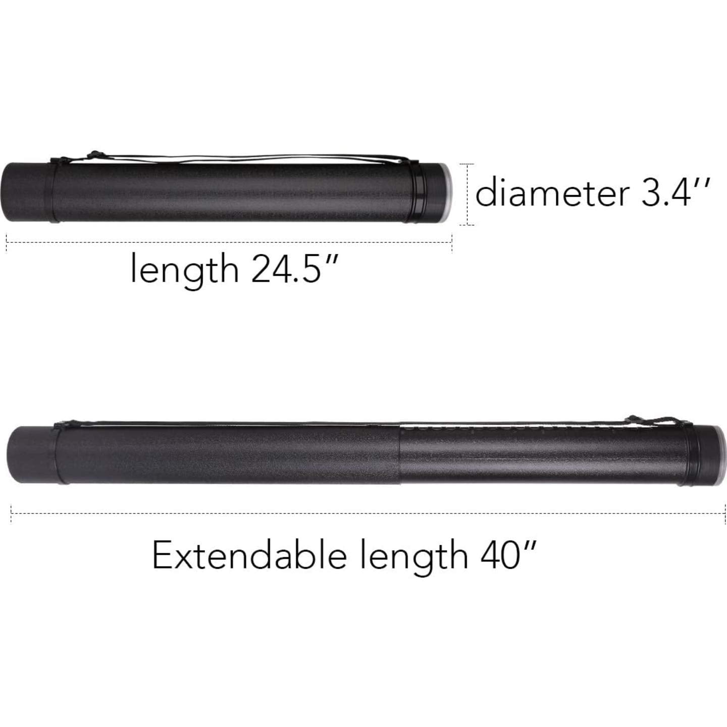 Qatalitic Drafting Tube Extendable Storage for Documents, Artworks, Blueprints, Drafting and Scrolls (Black)