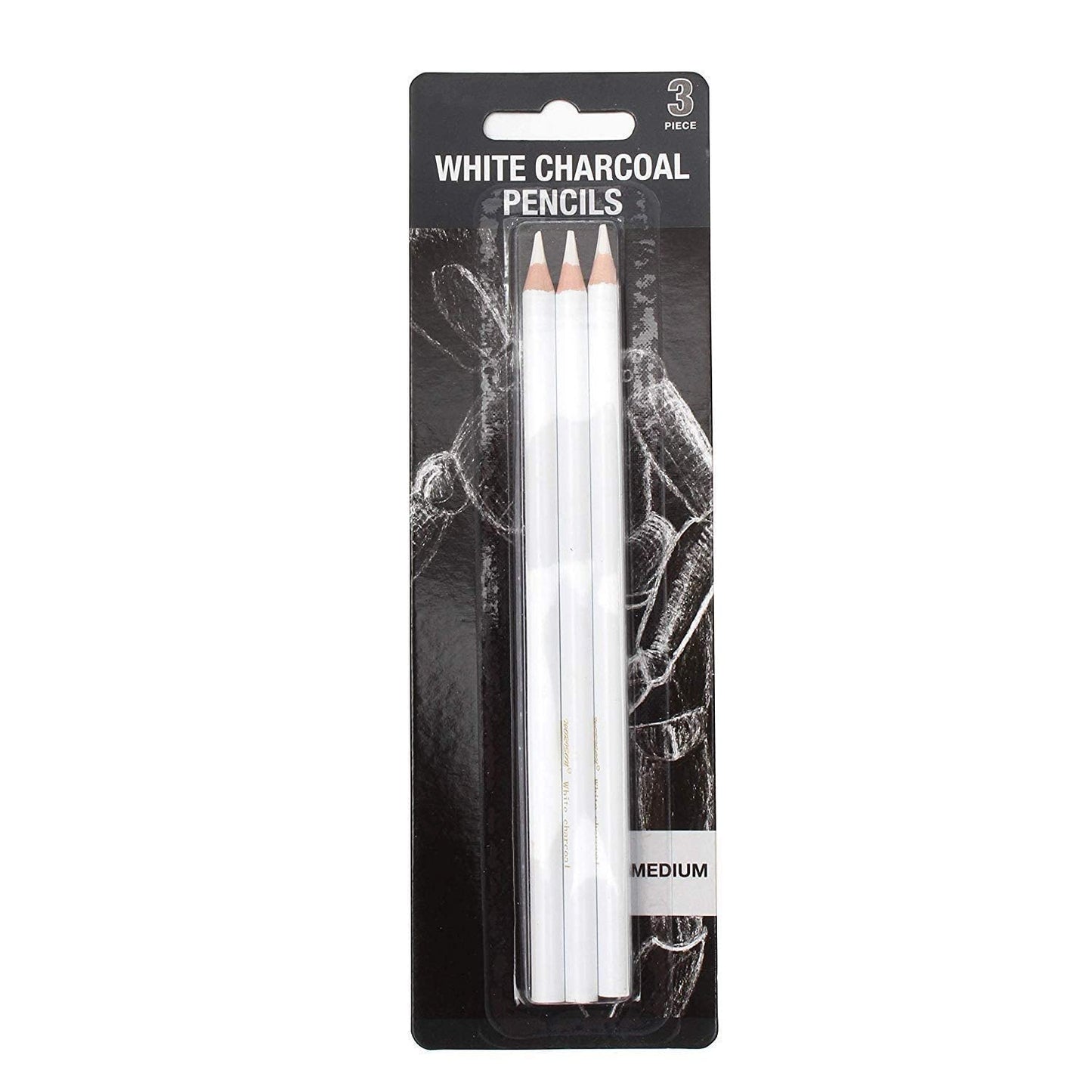 Qatalitic Set of 3 White Charcoal Pencil Premium Pencil for Sketching, Drawing, Shading, Blending, and other Artistic Work