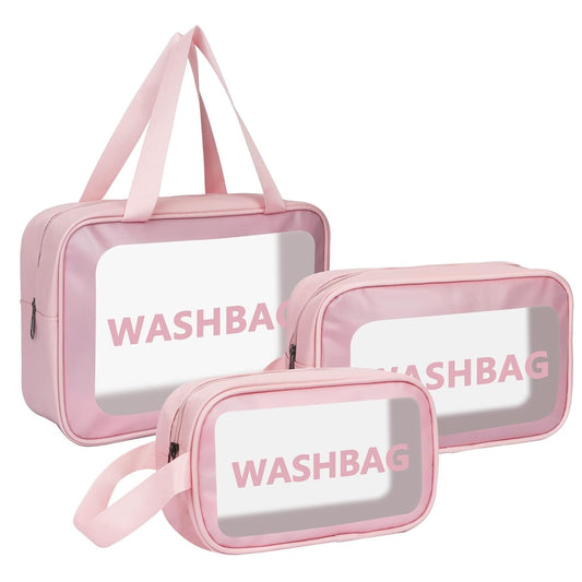 VeriXpress Set of 3 Clear Travel Makeup Pouch Set, Make up Bag for Home & Travel, Toiletries Organizer for Cosmetic, Bag for Women and Girls Toiletry Storage Kit (3, Pink)