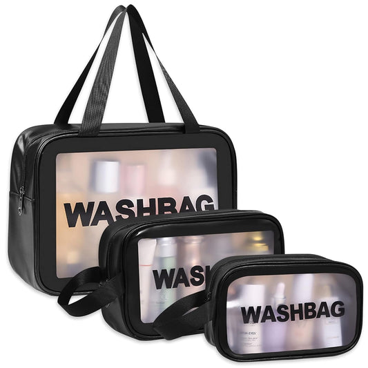VeriXpress Set of 3 Clear Travel Makeup Pouch Set, Make up Bag for Home & Travel, Toiletries Organizer for Cosmetic, Bag for Women and Girls Toiletry Storage Kit (3, Black)