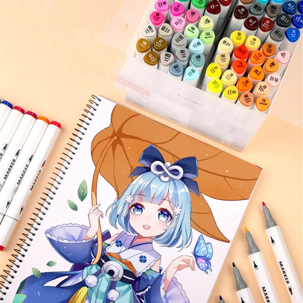 Qatalitic 108 Colours Alcohol Based Markers, Dual Tip Art Marker Set (Fine and Chisel Tip), with Carrying Plastic Box, For DIY Art, Colouring Illustration, Great Value Pack For Kids, Adults & Students