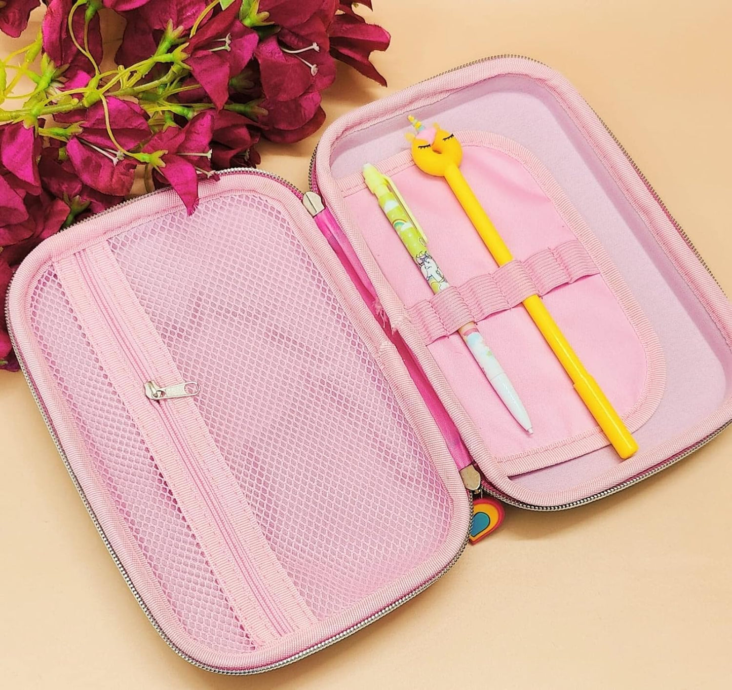 Qatalitic Big Size EVA 3D Cover Pencil Case, Large Capacity (Mini Unicorn) Pencil Case with Compartments, School Pouch Organizer for Students, Stylish Pen Holder Pouch, Art Pencil Box (Pink)
