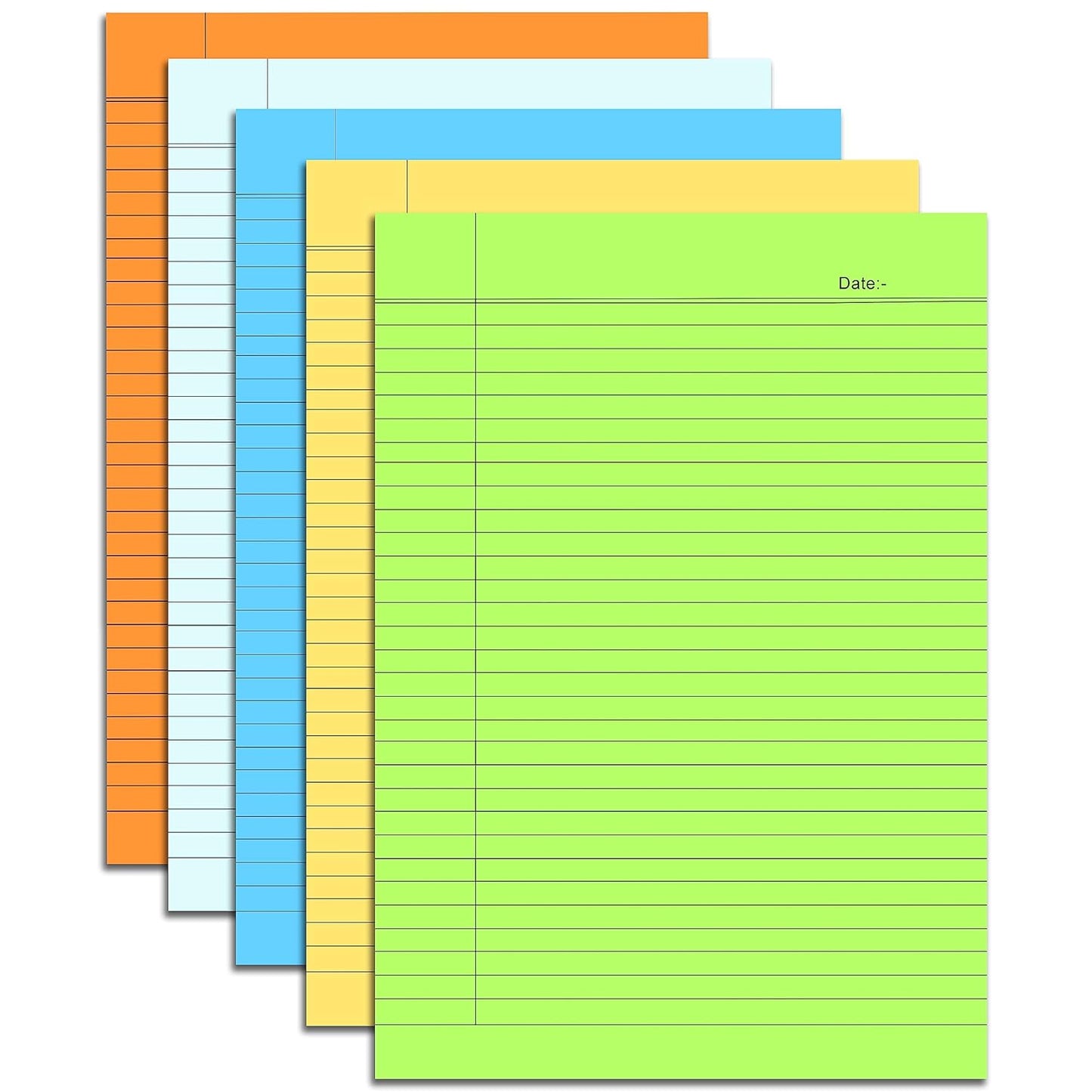 QATALITIC A4 SIZE RULED PAPER | Single Side Ruled | 5 Colours-Pack of 50 Sheets |Colorful & Fun! Organize Your Schoolwork (Projects, Assignments)
