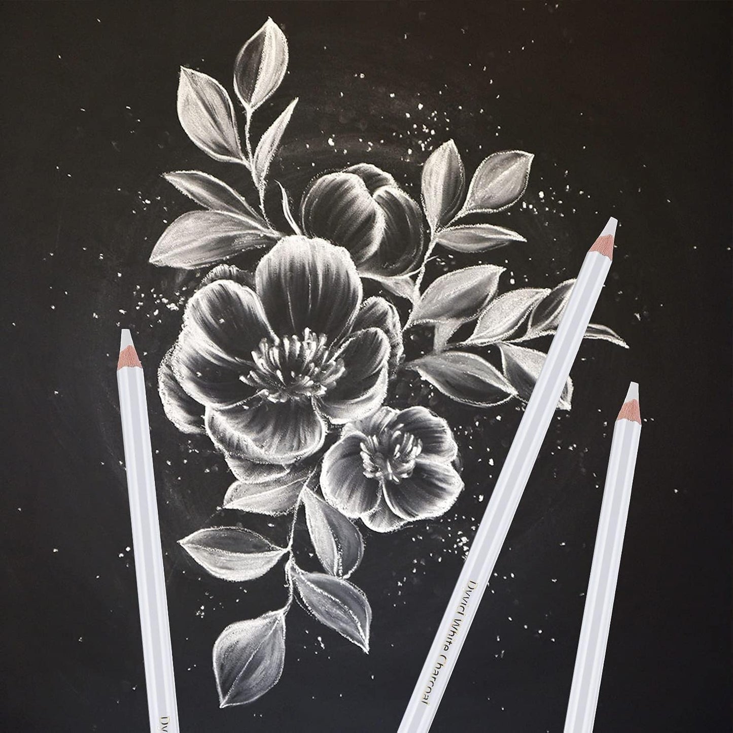 Qatalitic Set of 3 White Charcoal Pencil Premium Pencil for Sketching, Drawing, Shading, Blending, and other Artistic Work