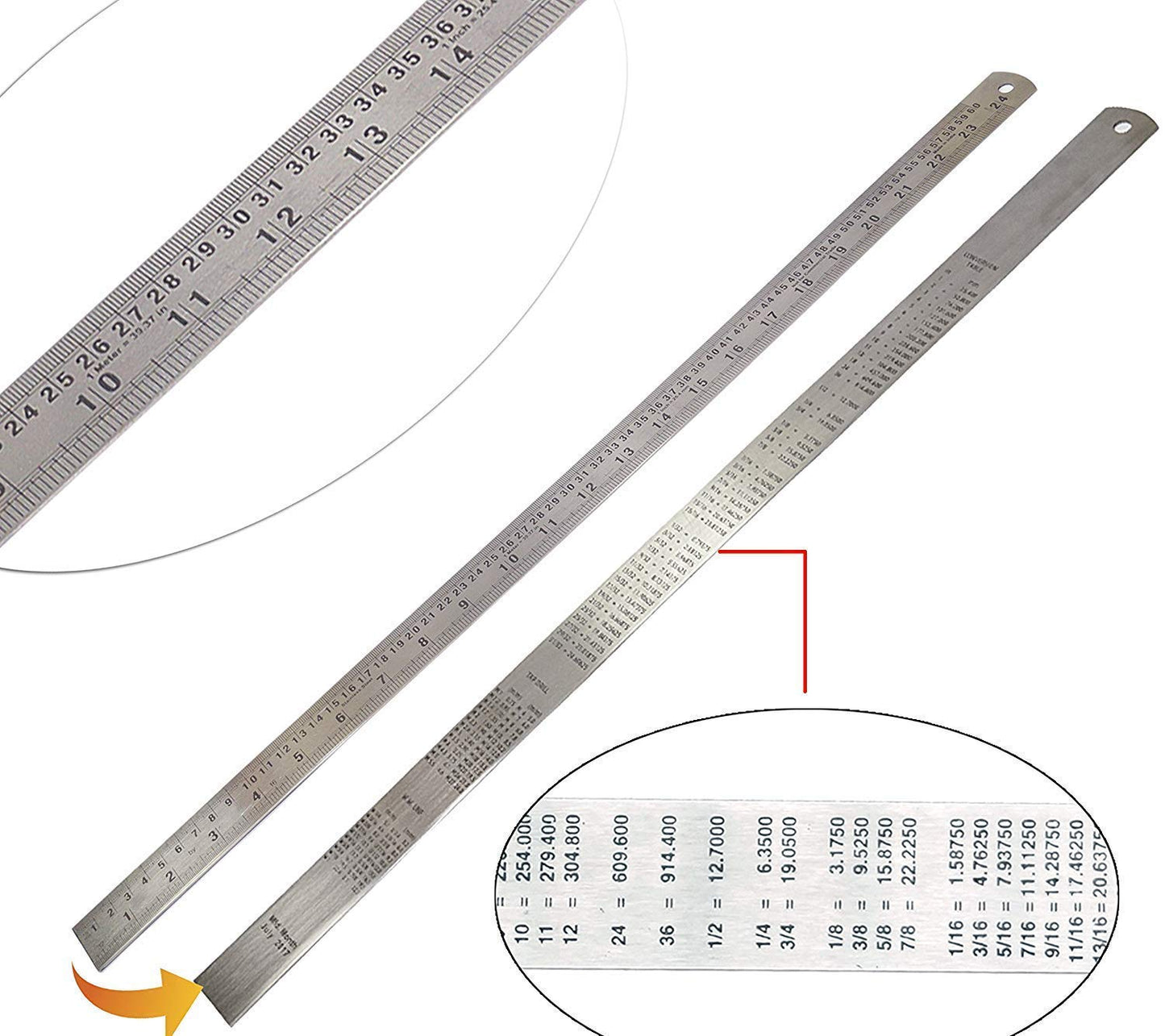 Qatalitic 60 cm Stainless Steel Scale/Ruler (24 inch 2 feet size), Double Sided Measuring Scale for Office, Woodworking, Engineering, Architects, and Students (1 Pack, 1.2mm Thickness)