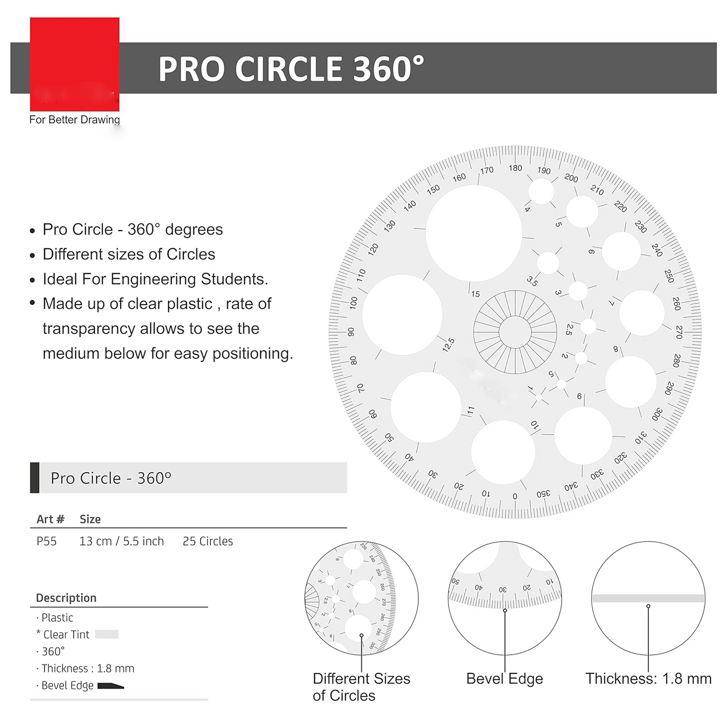 Qatalitic Circle and Semi-Circle Protractor Set, 180° Protractor and 360° Protractor, for School, College, and Engineering Projects
