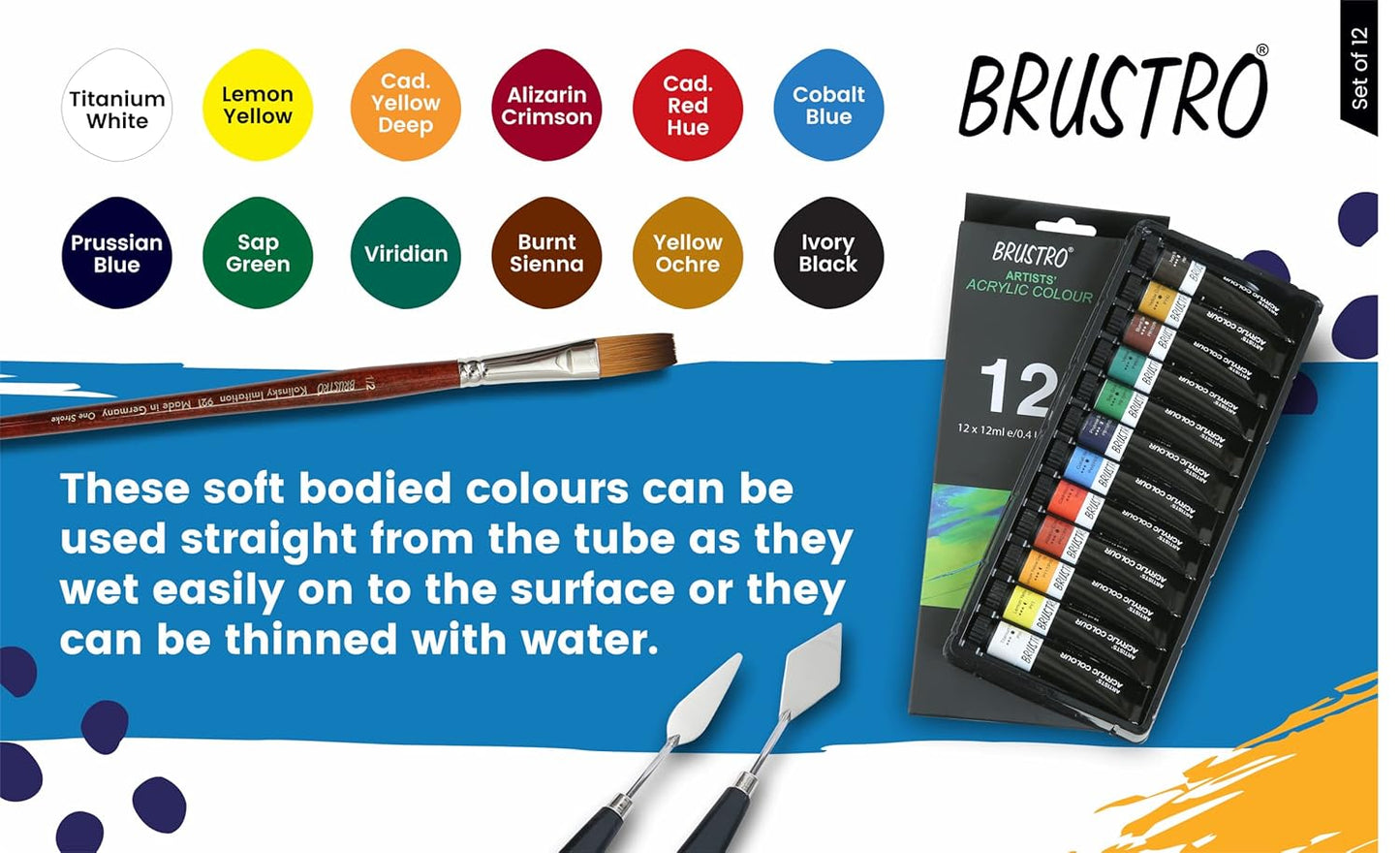 Qatalitic  Artists ’ Acrylic Colour Set of 12 Colours X 12ML Tubes