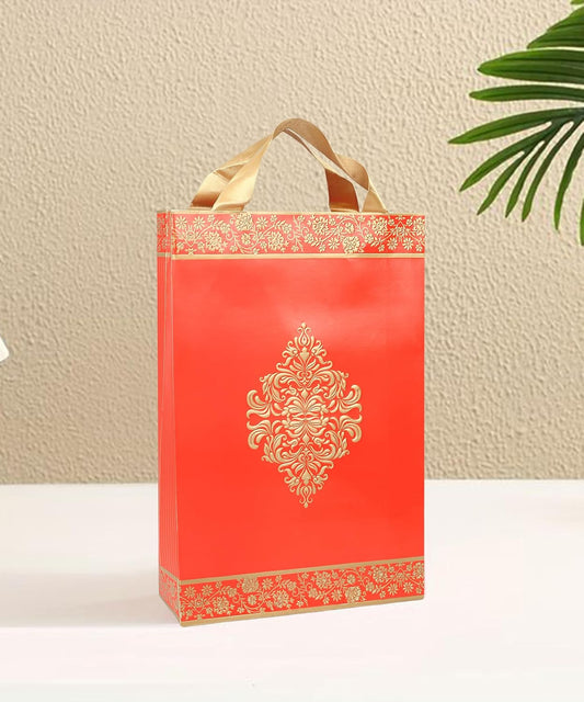 Qatalitic Designer Gift Paper Bags (Pack of 5), Size (13 x 8.8 x 3 inches) Goodie Bags for Return Gifts, Carry Bags for Presents, Weddings, Birthday, and Corporate Events, 220 GSM Thickness