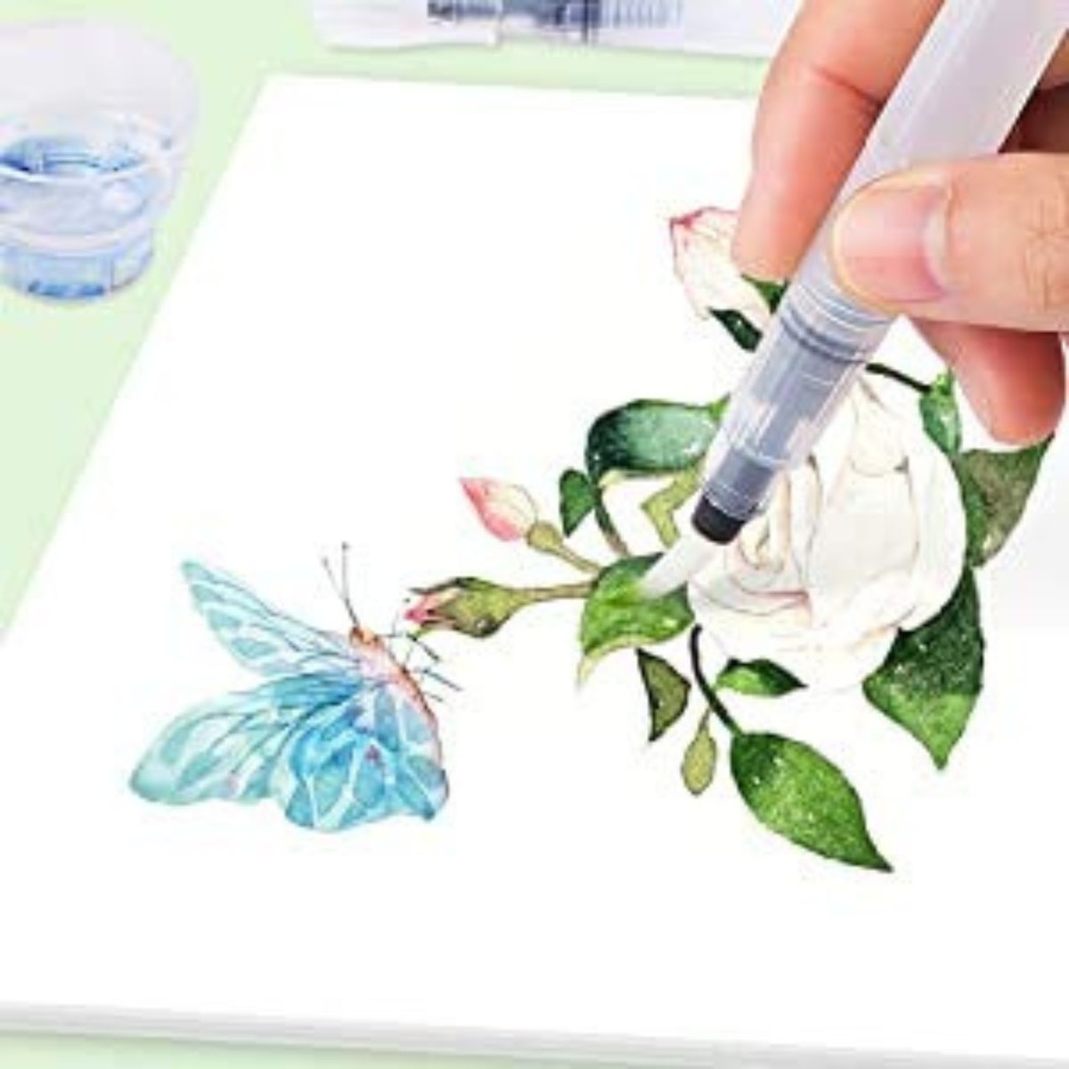 Water Brush Pens – Set of 6 Different Sizes (3 Round Tips and 3 Flat)