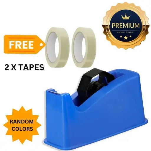 Qatalitic Heavy Weight and Anti-Skid 1 inch Cello Tape Dispenser for Home, Office, School Use (2 tapes absolutely free)