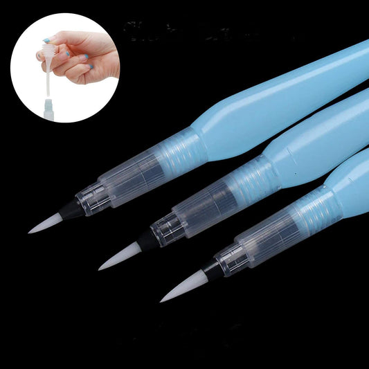 Qatalitic Assorted Tips Water Brush Pen - Flexible Nylon Hair Brush for Watercolor Painting, Coloring Books- Pack of 3