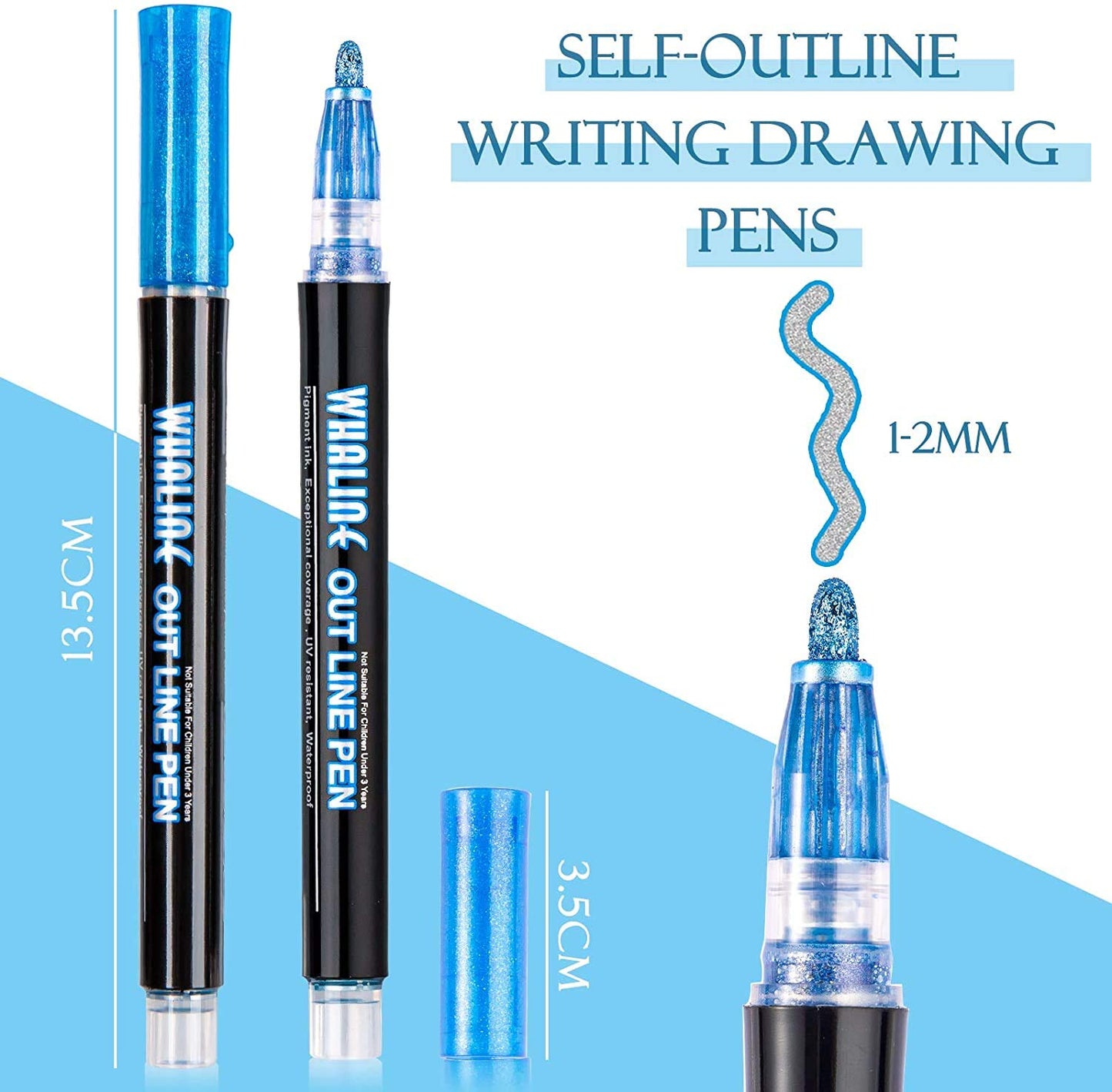 Whaline Double Line Chisel Point Outline Pens, 12 Colors Self-Outline Drawing Metallic Markers, Stationery for Gift Card Writing, Birthday Greeting, Scrap Booking