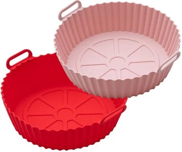 Veriexpress Air Fryer Liners I Round Silicone Basket Baking Tray I Pot with Ear Handles I Nonstick Reusable Heat Resistant I Cooking Oven Insert Accessories - Multicolor (8 inch, Pack of 2)