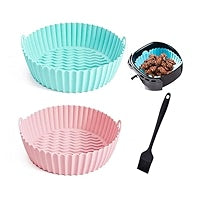 Veriexpress Air Fryer Liners I Round Silicone Basket Baking Tray I Pot with Ear Handles I Nonstick Reusable Heat Resistant I Cooking Oven Insert Accessories - Multicolor (8 inch, Pack of 2)