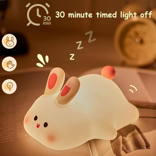 Veriexpress  Big Face Rabbit Night Light for Kids – Cute Silicone Bunny Lamp with 3 Brightness Modes, Rechargeable Battery, BPA-Free Soft Nightlight