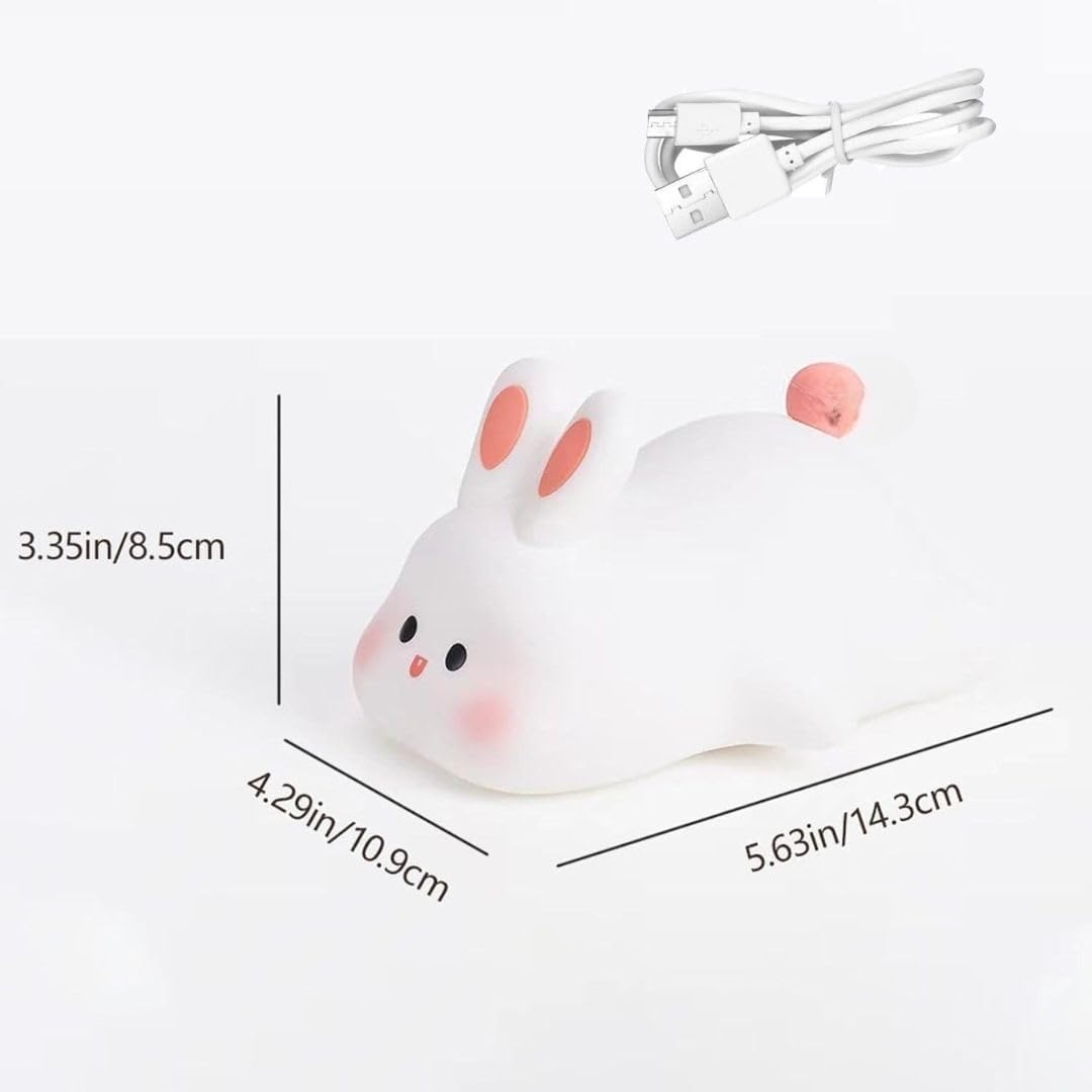 Veriexpress  Big Face Rabbit Night Light for Kids β Cute Silicone Bunny Lamp with 3 Brightness Modes, Rechargeable Battery, BPA-Free Soft Nightlight