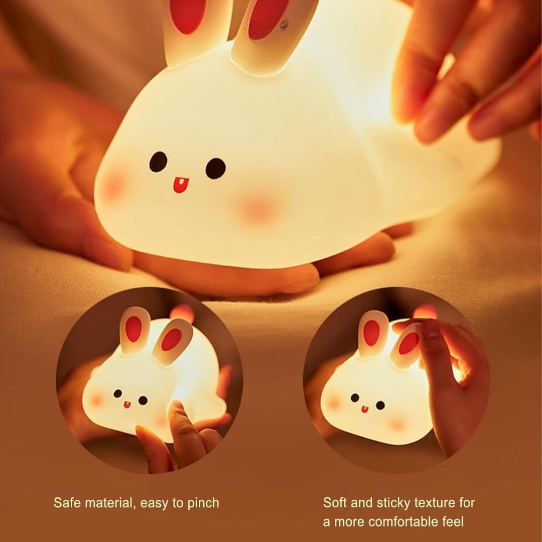 Veriexpress  Big Face Rabbit Night Light for Kids β Cute Silicone Bunny Lamp with 3 Brightness Modes, Rechargeable Battery, BPA-Free Soft Nightlight