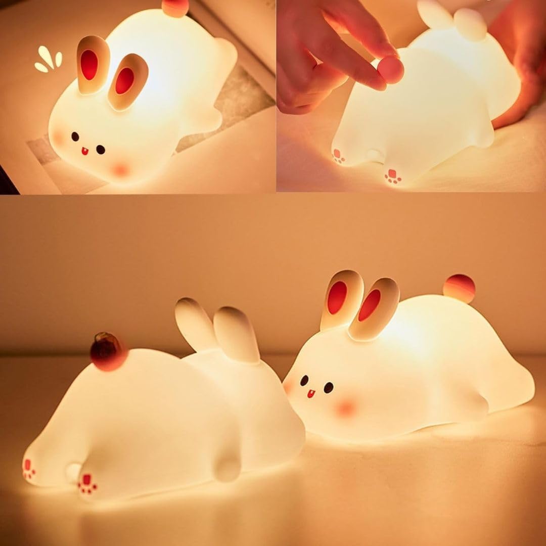 Veriexpress  Big Face Rabbit Night Light for Kids β Cute Silicone Bunny Lamp with 3 Brightness Modes, Rechargeable Battery, BPA-Free Soft Nightlight