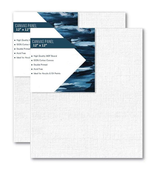 Qatalitic Cotton Canvas Board Medium Grain 12 X 12 inch - Pack of 2 - White