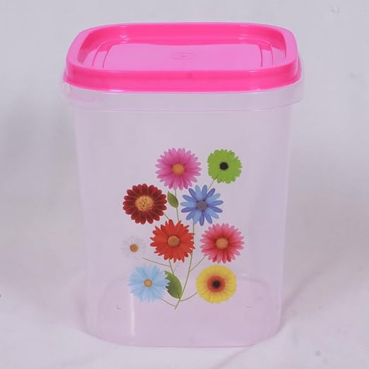 Verixpress Modular Square Plastic Kitchen Container 1000ml (Pack of 10) (Pink)