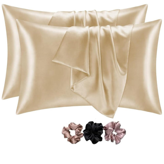 Verixpress Satin Silk Pillow Covers Pack of 2 for Hair and Skin-with Satin Scrunchies for Women Stylish|Satin Pillow coer for Hair|scrunchies for Women