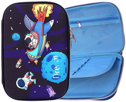 Qatalitic Big Size EVA 3D Cover Pencil Case, Large Capacity (Space Astronaut) Pencil Case with Compartments, School Pouch Organizer for Students, Stylish Pen Holder Pouch, Art Pencil Box (Deep Blue)