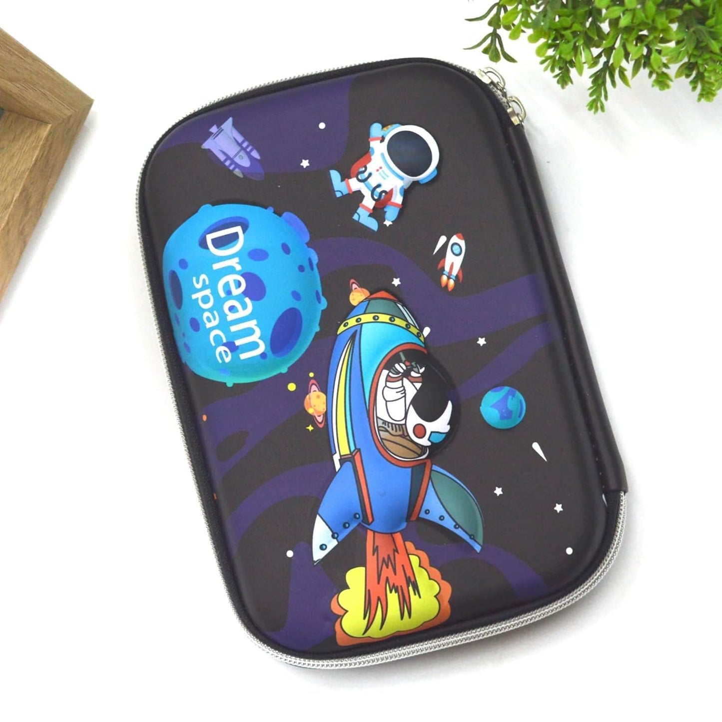 Qatalitic Big Size EVA 3D Cover Pencil Case, Large Capacity (Space Astronaut) Pencil Case with Compartments, School Pouch Organizer for Students, Stylish Pen Holder Pouch, Art Pencil Box (Deep Blue)