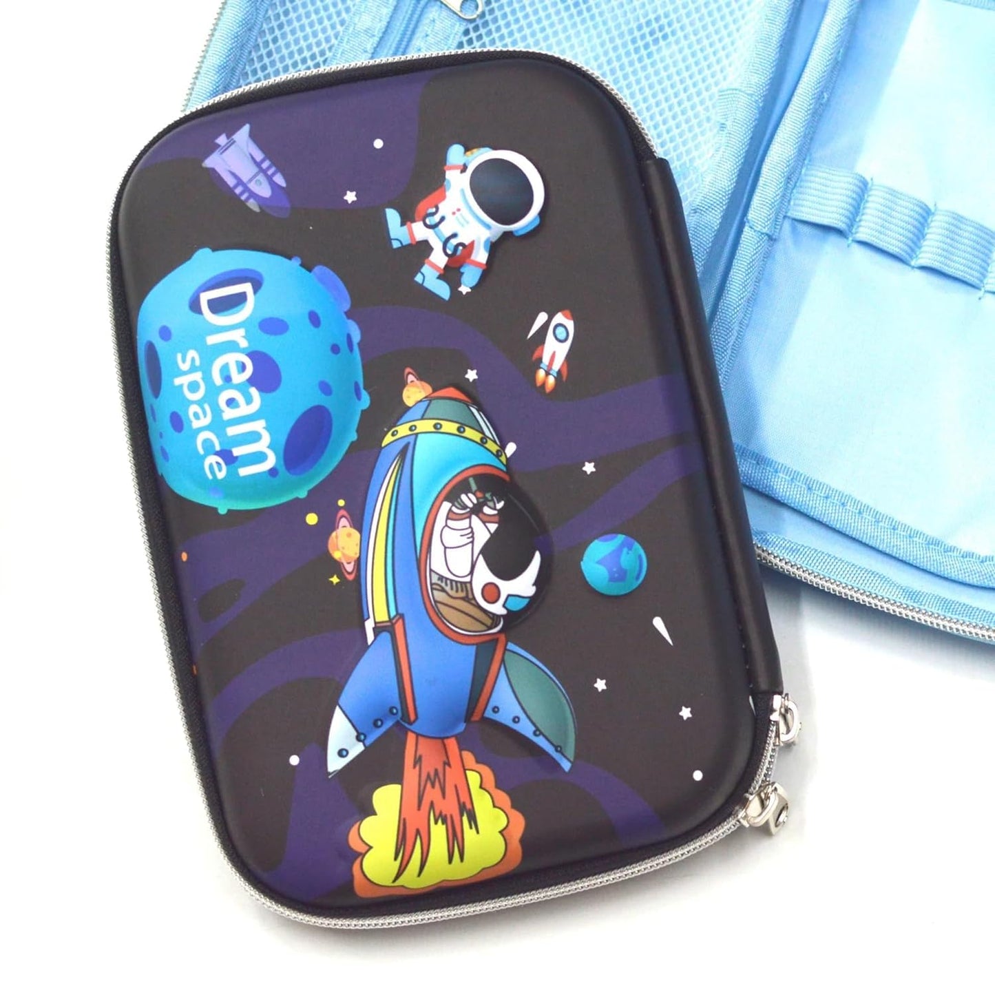 Qatalitic Big Size EVA 3D Cover Pencil Case, Large Capacity (Space Astronaut) Pencil Case with Compartments, School Pouch Organizer for Students, Stylish Pen Holder Pouch, Art Pencil Box (Deep Blue)