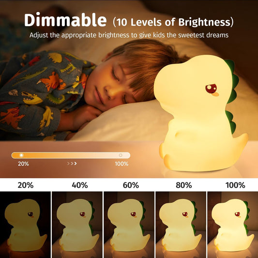 Veriexpress Dino Rechargeable Silicone Night Lamp - Dinosaur Night Lamp, Kids Night Light, Nursery Decor, Birthday Gift, Silicone LED Light