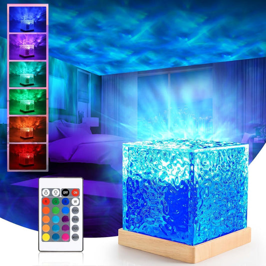 Veriexpress Icon E-Zone 3D Ocean Wave Effect Night Light for Bedroom – 16 Colors Rotating LED Projection Lamp, Crystal Table Lamp for Bedroom & Home Decor, Romantic Water Wave Effect, Remote