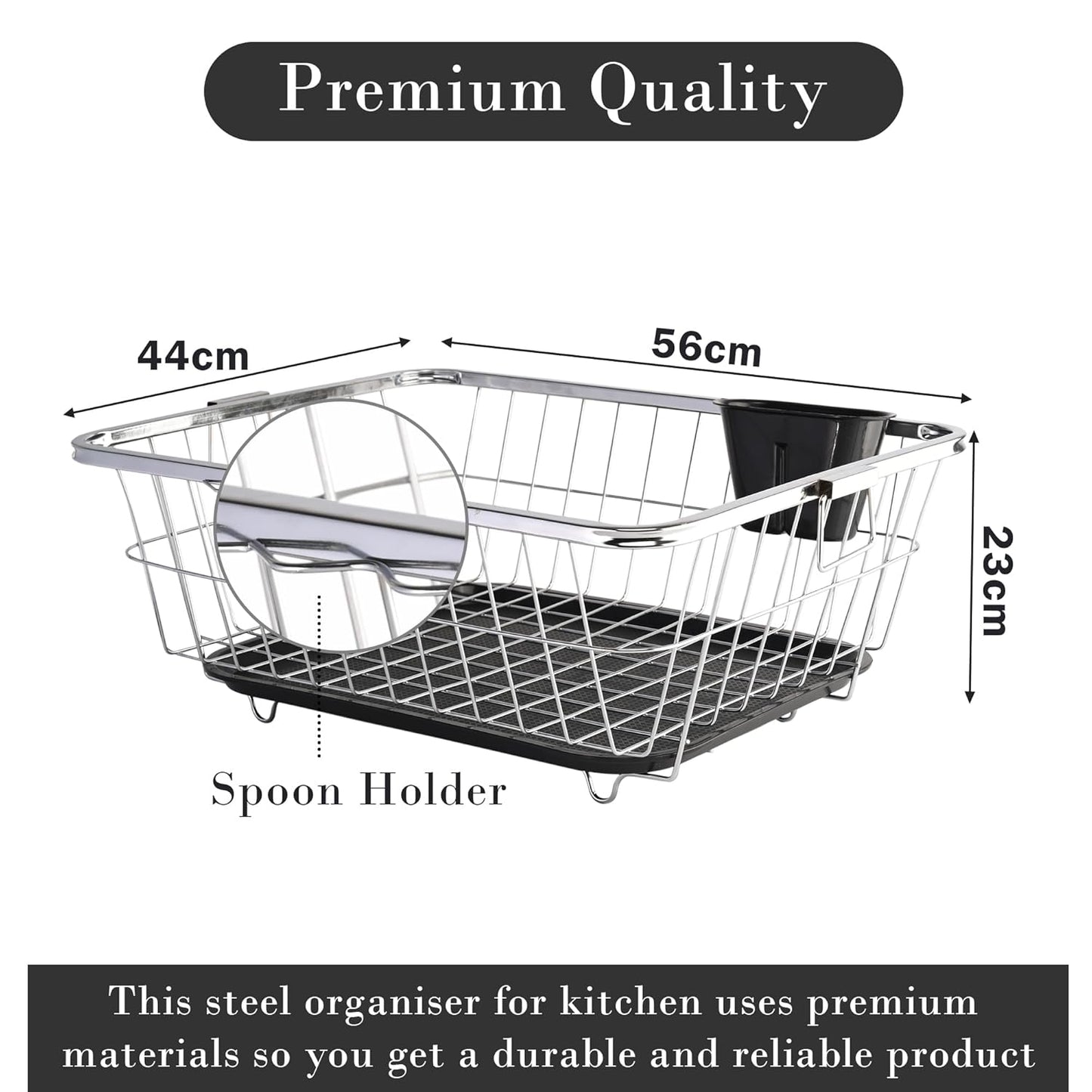 Veriexpress Industries Stainless Steel Dish Rack for Kitchen | Vessels Organizer Stands with Handle | Spoon Holder & Draining Tray Included | 17x22 Inch
