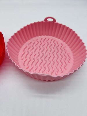 Veriexpress Air Fryer Liners I Round Silicone Basket Baking Tray I Pot with Ear Handles I Nonstick Reusable Heat Resistant I Cooking Oven Insert Accessories - Multicolor (8 inch, Pack of 2)