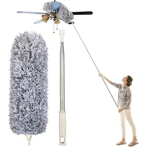 Verixpress Microfiber Feather Duster Bendable & Extendable Fan Cleaning Duster with 100 inches Expandable Pole Handle Washable Duster for High Ceiling Fans,Window Blinds, Furniture (Standard)