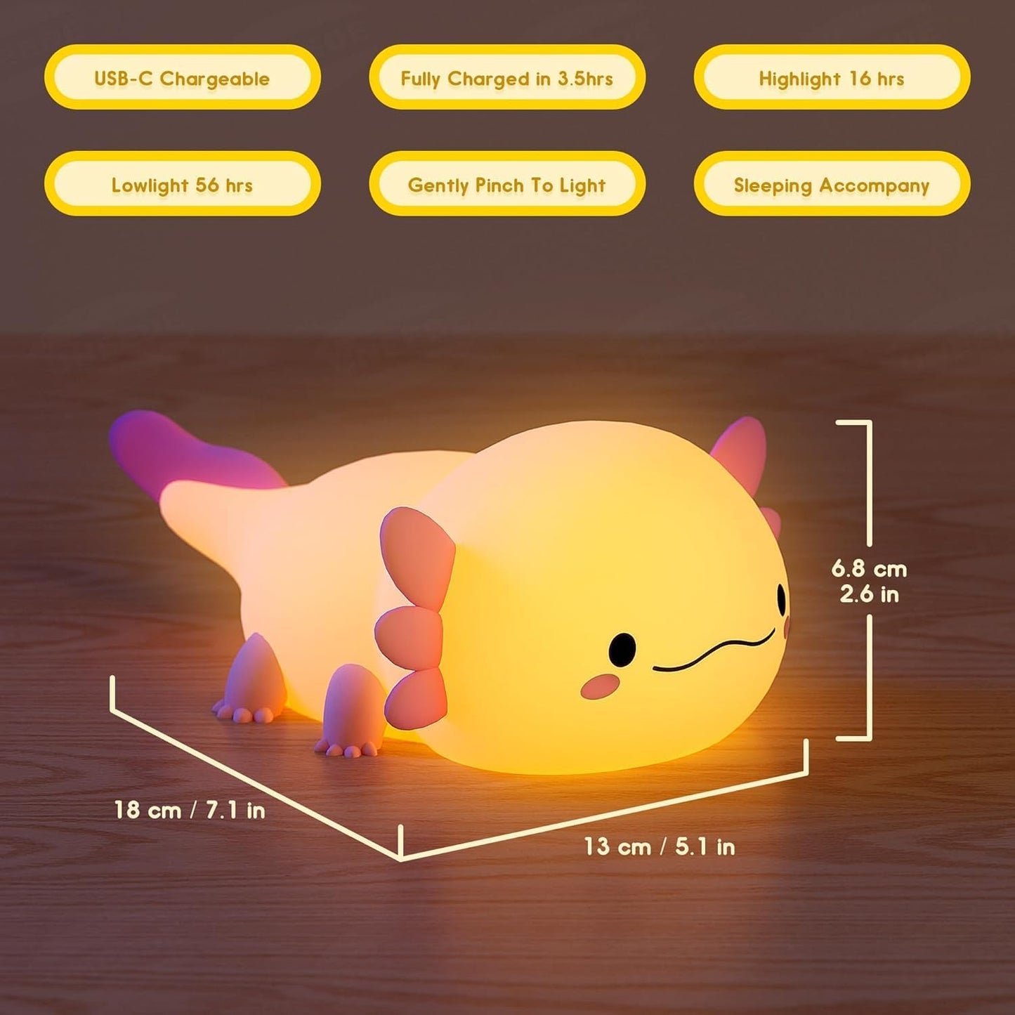 Veriexpress Silicon Axolotl Fish Touch Silicon Night Light, Birthday Gift for Girls and Boys, Axolotl Night Lamp for Kids Cute Squishy Silicone Adorable Lightning Christmas Gifts, Bedside Light for Kids