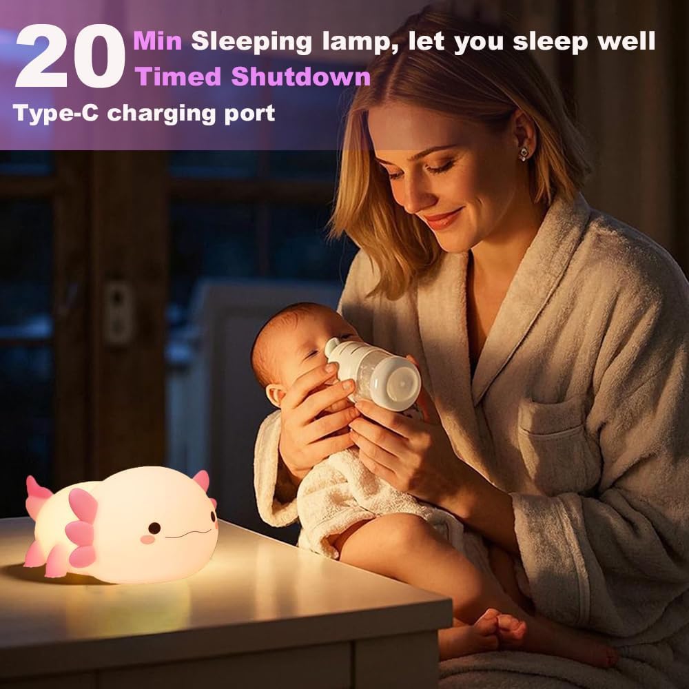 Veriexpress Silicon Axolotl Fish Touch Silicon Night Light, Birthday Gift for Girls and Boys, Axolotl Night Lamp for Kids Cute Squishy Silicone Adorable Lightning Christmas Gifts, Bedside Light for Kids