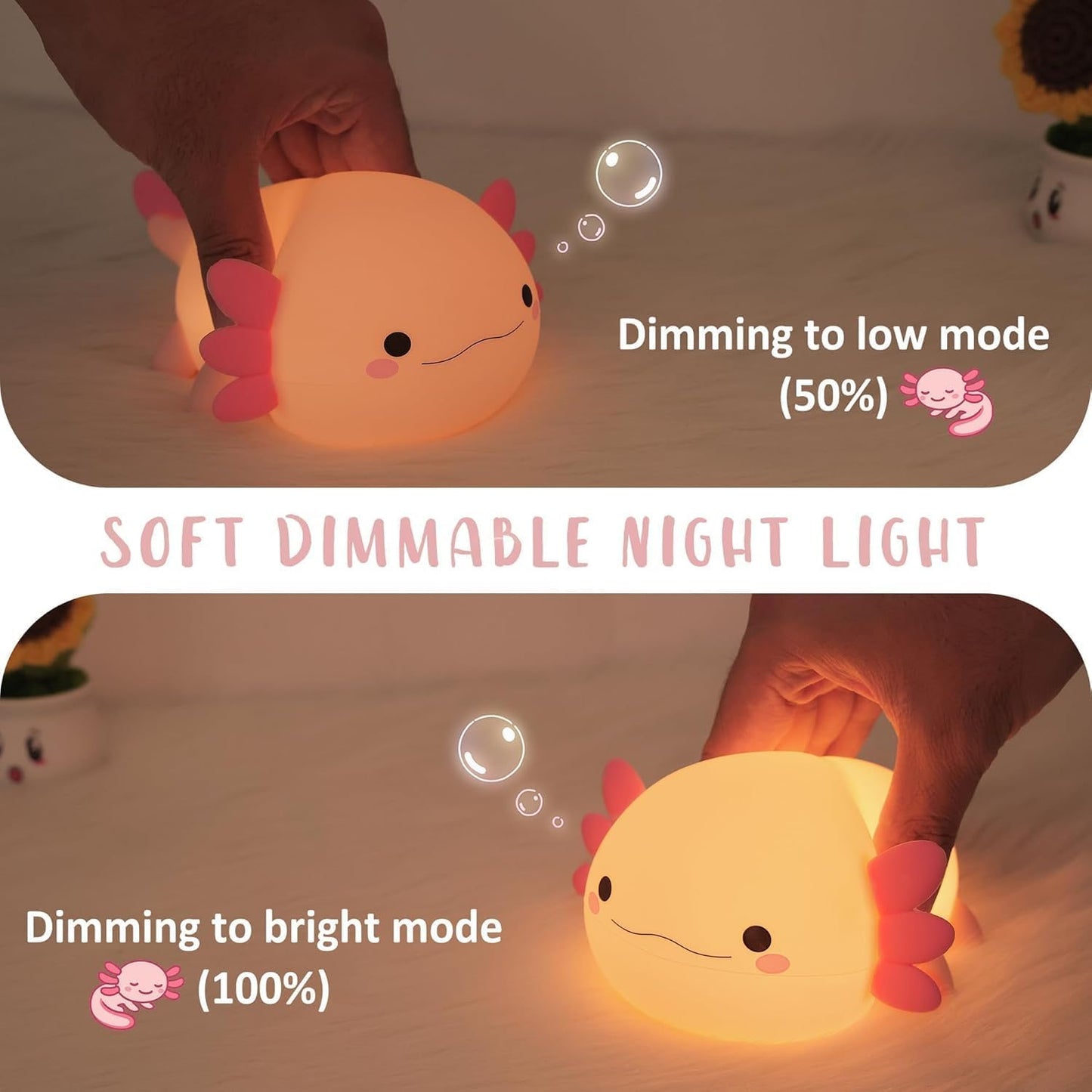 Veriexpress Silicon Axolotl Fish Touch Silicon Night Light, Birthday Gift for Girls and Boys, Axolotl Night Lamp for Kids Cute Squishy Silicone Adorable Lightning Christmas Gifts, Bedside Light for Kids