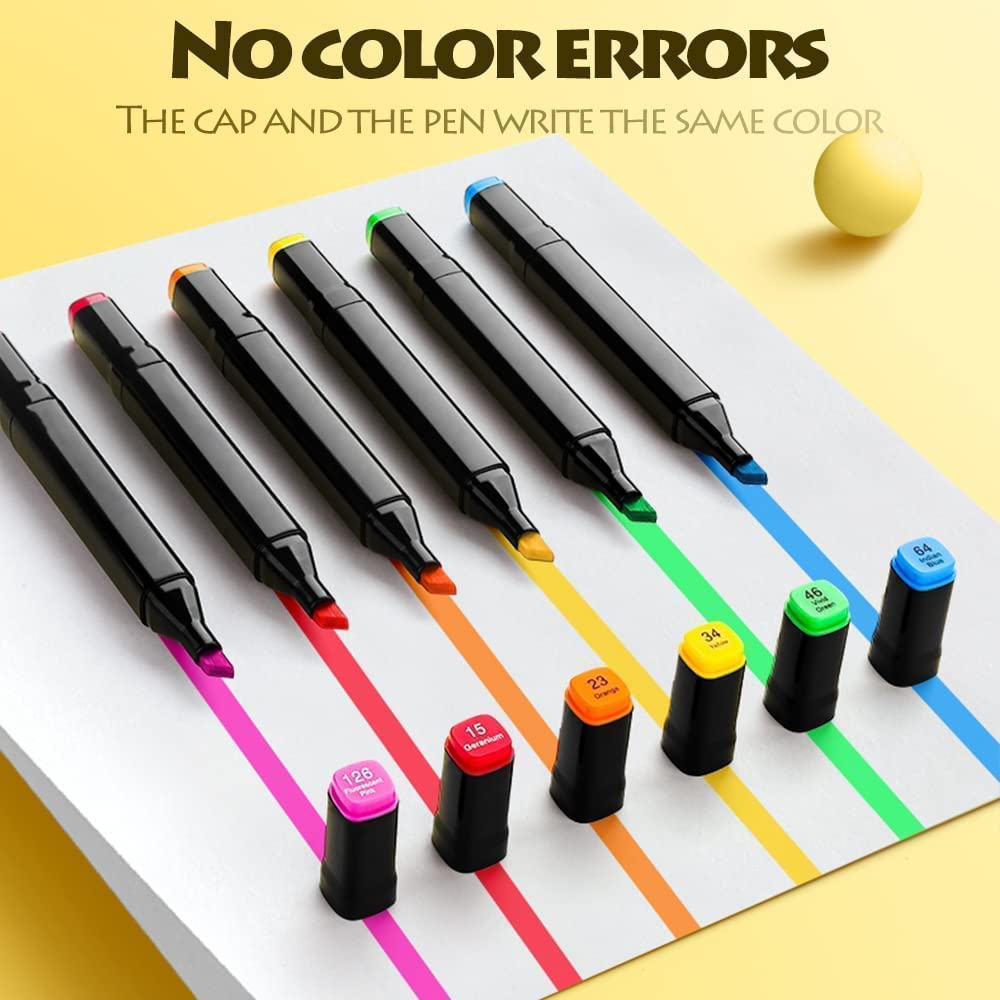 Qatalitic 24 Pcs Dual Tip Colourful Art Markers with Carrying Case, Twin Head Fine and Chisel Permanent Colouring Marker, For Sketching, Calligraphy, Illustration