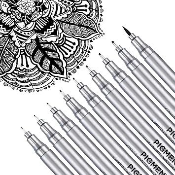Veriexprees 9 Pcs Black Micro-Pen Fineliner Drawing Ink Pens, Waterproof Archival Black Pigment Writing Drawing Pens, Assorted Point Sizes for Sketching, Anime, Manga, Technical Drawing, Scrapbooking