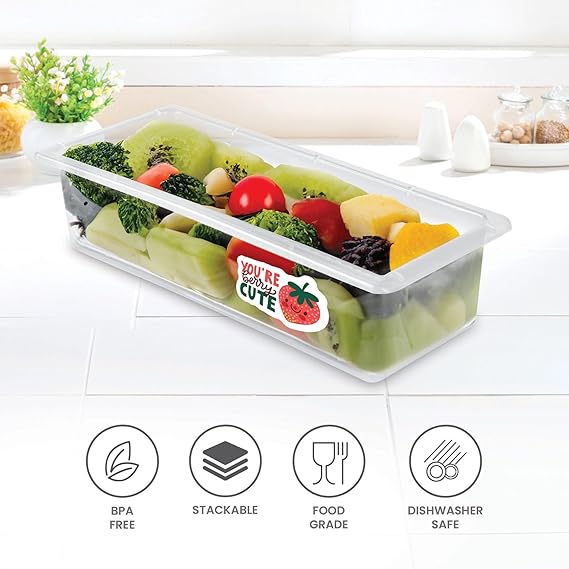 Verixpress Fridge Storage Containers (Pack of 6), Fridge Organiser Storage Boxes with Removable Drain Plate, Lids, Stackable Organizer, Fridge Storage Box Keep Fruits, Vegetables Fresher