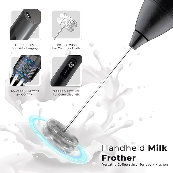 Veriexpress Coffee Frother Electric Rechargeable Coffee Maker Machine for Home Electric Coffee Frother Machine & Milk Whisker with Dual Spring Tech Whisk Beater Foam Maker for Mocktails Coffee Latte Matcha Foamer Cappuccino