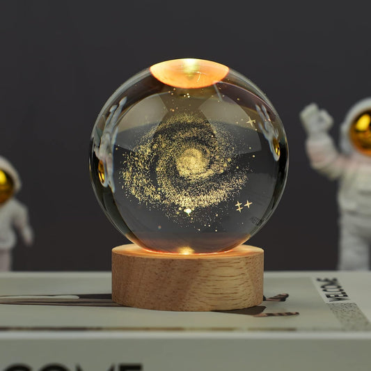 Verixpress Galaxy 3D Crystal Ball Night Light with Wooden Base - LED USB Table Lamp for Kids, Teens, and Home Decor