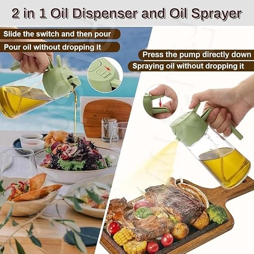 Verixpress Oil Spray Bottle for Cooking,Premium Glass 2 in 1 Oil Dispenser for Kitchen,Food Grade Oil Sprayer Containers with Nozzle,Oil Bottle for Air Fryer,Roasting and Frying