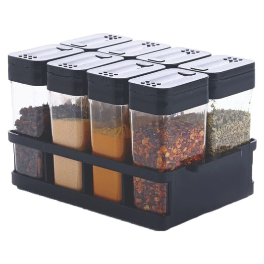 Verixpress Kitchen 8 Pcs Sets Airtight Rasoi Box Spice Storage Jar Masala Box Spice Container Idle for, Easy Flow Spice Storage dabba Container with Tray