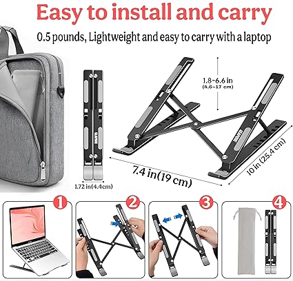 Verixpress Premium Metal Laptop Stand Foldable, Aluminum Stand Portable Any Laptop Stand Adjustable Height/OverHeating Protection Laptops/MacBooks/Table and Many More