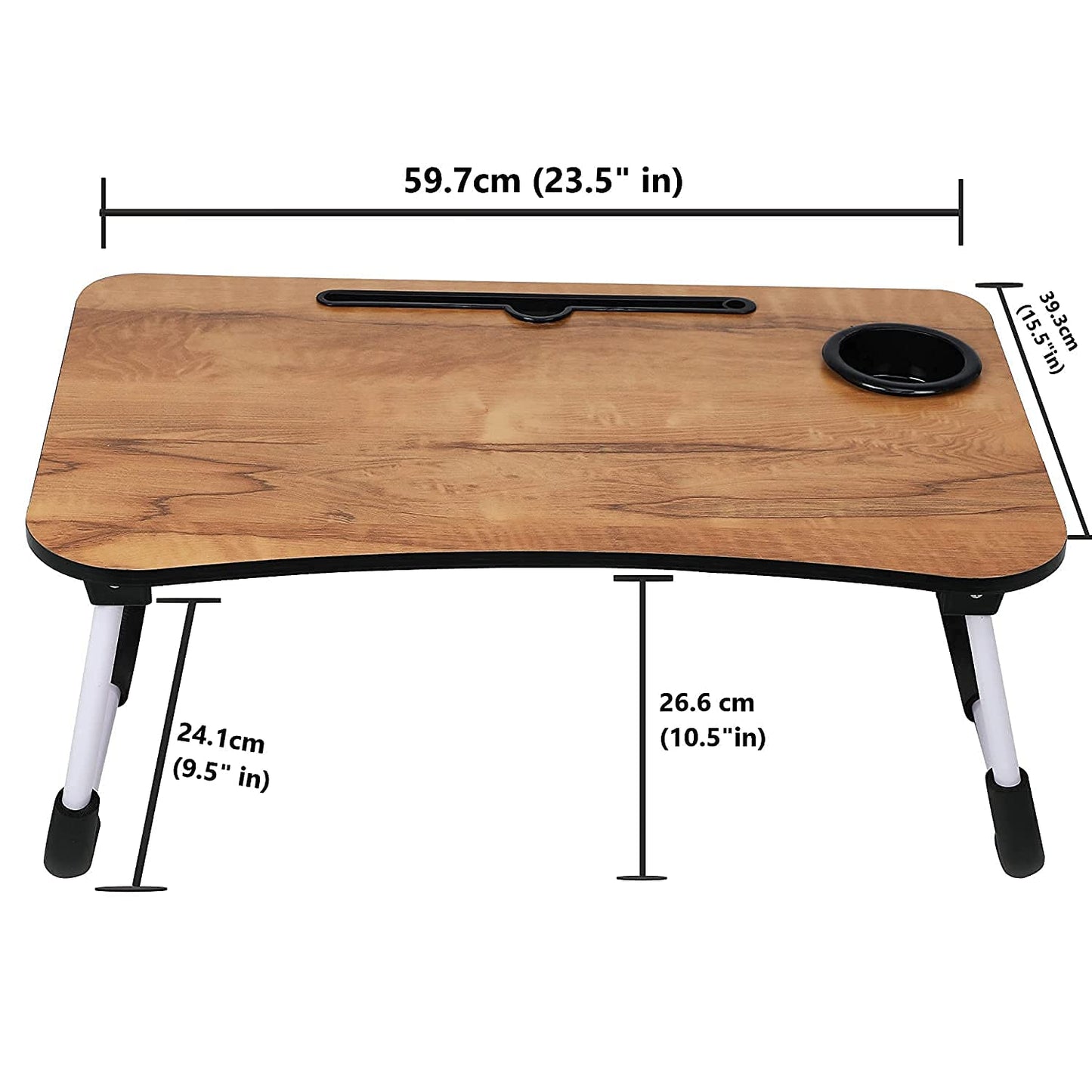 Qatalitic Wooden Foldable Laptop Table, Multi-Purpose Laptop Desk for Study and Reading, Non-Slip Legs Reading Table Tray & Lapdesk with Cup Holder for Bed Sofa Couch Floor - (Brown)