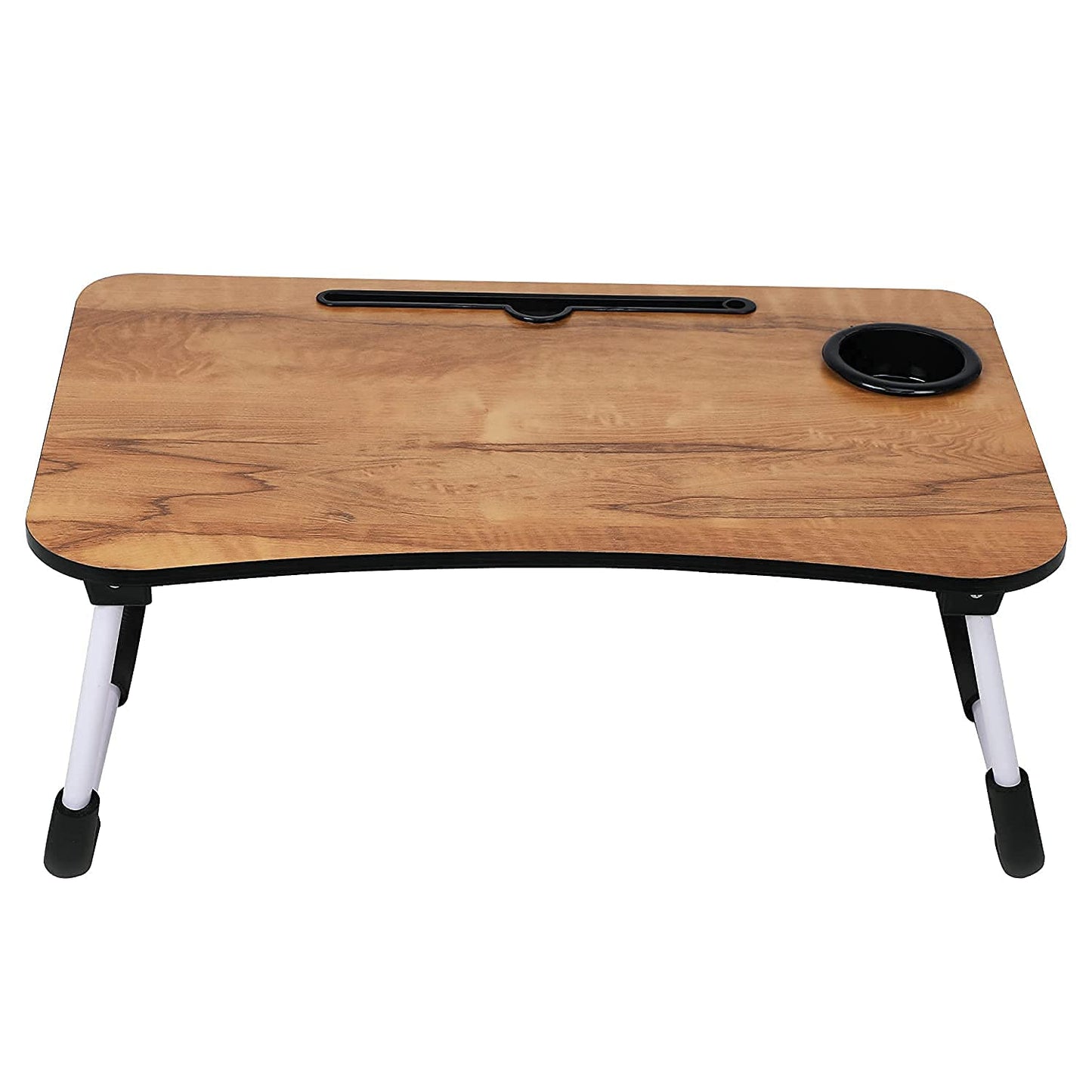 Qatalitic Wooden Foldable Laptop Table, Multi-Purpose Laptop Desk for Study and Reading, Non-Slip Legs Reading Table Tray & Lapdesk with Cup Holder for Bed Sofa Couch Floor - (Brown)