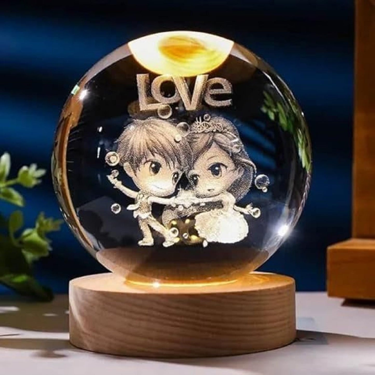 Verixpress Love 3D Crystal Ball Night Light with LED Wooden Stand, Room Decor Glass Sphere Light for Home Decoration Gifts for Women Men Dad Mom Kids Girlfriend