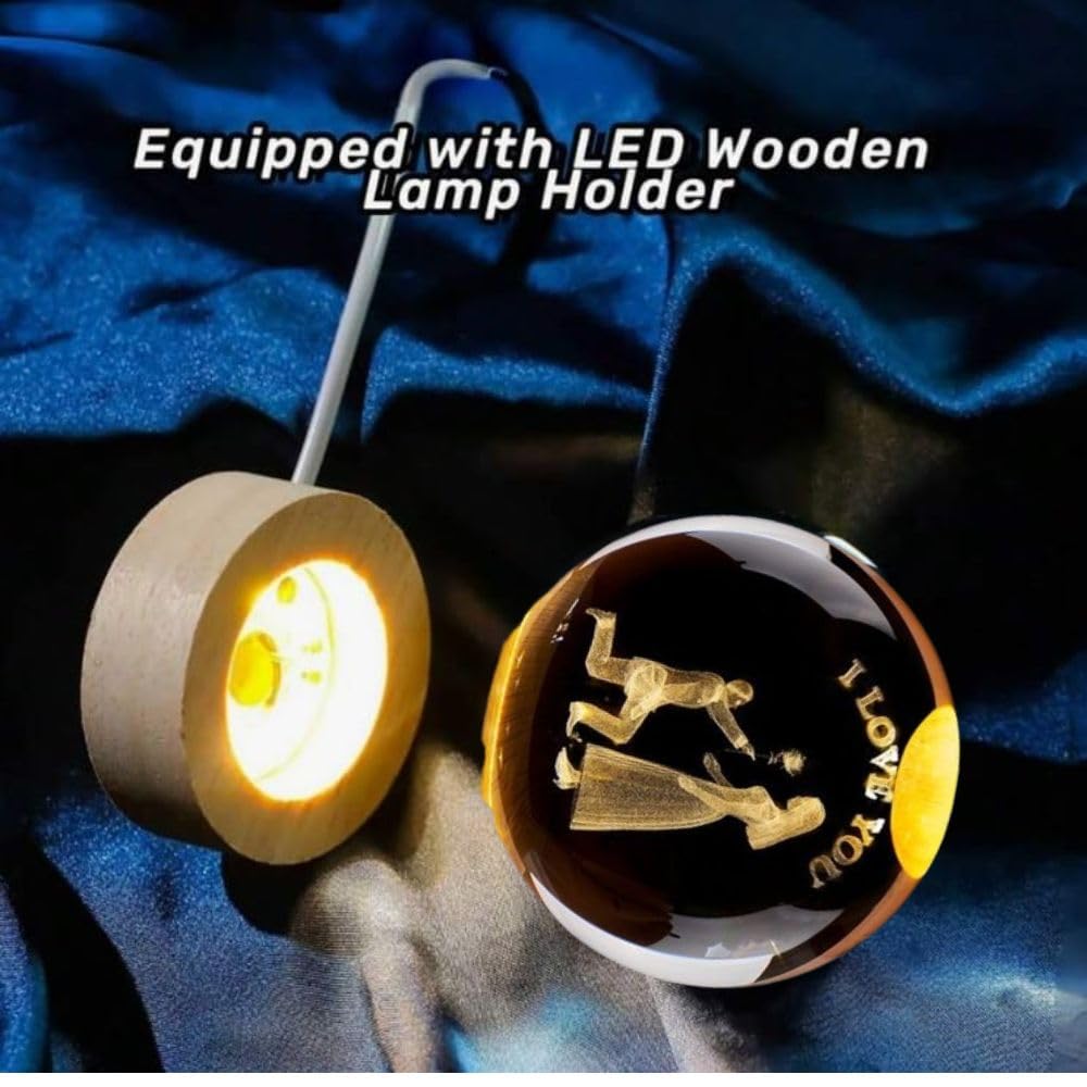 Verixpress 3D Crystal Love You Lamp for Couples Engraved Crystal Ball LED Night Light with Wooden Base - USB Powered Glass Ball Led Night Light Table Lamp